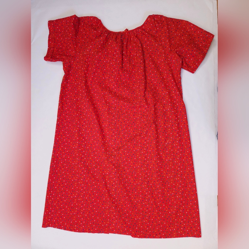 Vintage 80s Red Floral Snap Smock Craft House Dress Apron Womens Large - Picture 13 of 14